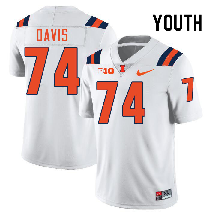 Youth #74 J.C. Davis Illinois Fighting Illini College Football Jerseys Stitched-White